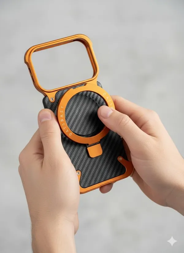 Orange_&_Black_Premium_Carbon_Fiber_Phone_Case_For_Iphone_17_Pro_Max,_Shockproof_With_Orange_Metal_Frame,_Military-Grade_Drop_Protection