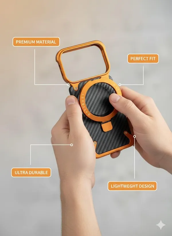 Orange_&_Black_Premium_Carbon_Fiber_Phone_Case_For_Iphone_17_Pro_Max,_Shockproof_With_Orange_Metal_Frame,_Military-Grade_Drop_Protection