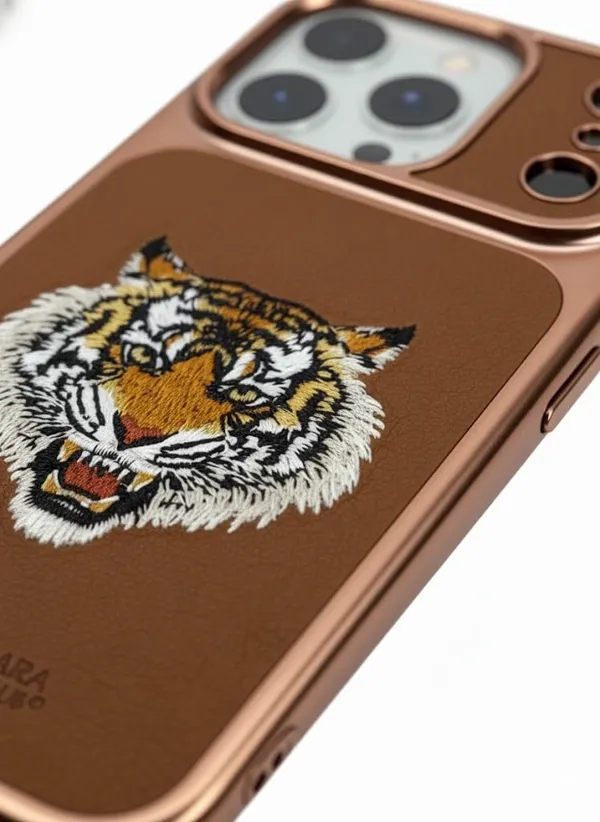 Brown_Sanata_Barbara_Polo_Racquet_Club_Premium_Tiger_Design_Case_For_Iphone_17_Pro,_Brown_Leather_With_Metal_Protective_Cover_With_Camera_Protection_(Iphone_17_Pro_Max)