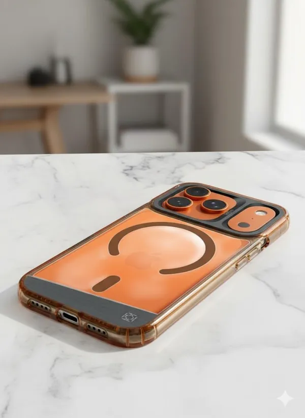 Orange_Premium_Protective_Case_For_Iphone_17_Pro/Pro_Max,_Transparent_Back_Cover_With_Bronze_Frame,_Wireless_Charging_Compatible,_Shockproof_Design_(Iphone_17_Pro_Max)