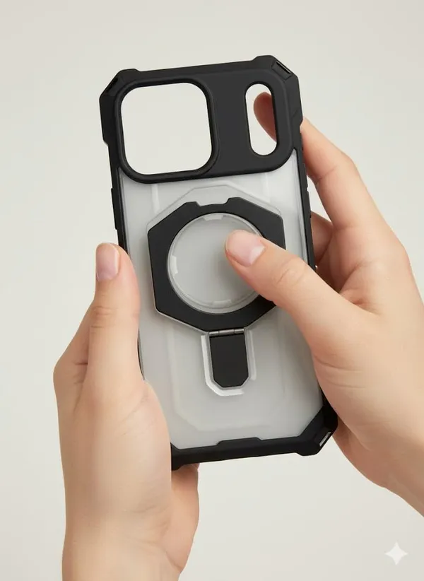 White_Premium_Crystal-Silicone_Military-Grade_Case_For_Iphone_17_Pro_Max,_Transparent_Silicone_Cover_With_Ring_Holder_Mount,_Wireless_Charging_Compatible