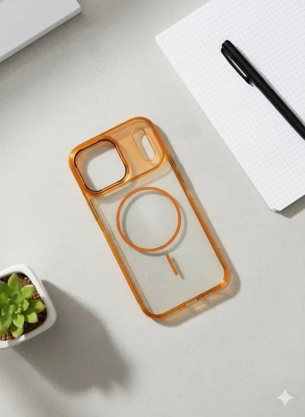 Orange_Crystal_Clear_Protective_Case_For_Iphone_17_Pro_Max,_Transparent_Orange_Frame,_Wireless_Compatible