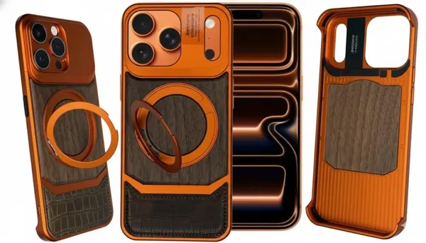 Orange_Ak_Premium_Wood_And_Leather_Case_For_Iphone_17_Pro_Max,_Metallic_Orange_Frame_With_Camera_Ring_Design,_Wireless_Charging_Compatible
