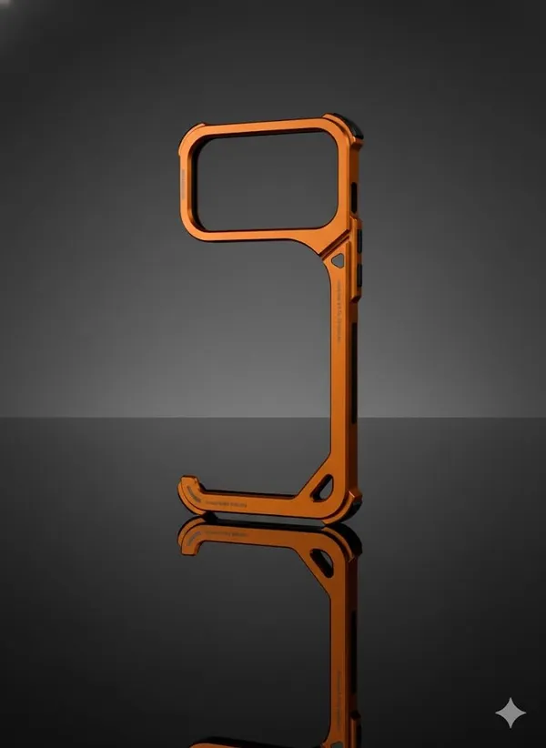 Orange_Premium_Metal_Bumper_For_Iphone_17_Pro_Max,_Orange_Protective_Frame_With_Camera_Stand,_Stylish_Design,_Reinforced_Corner_Protection