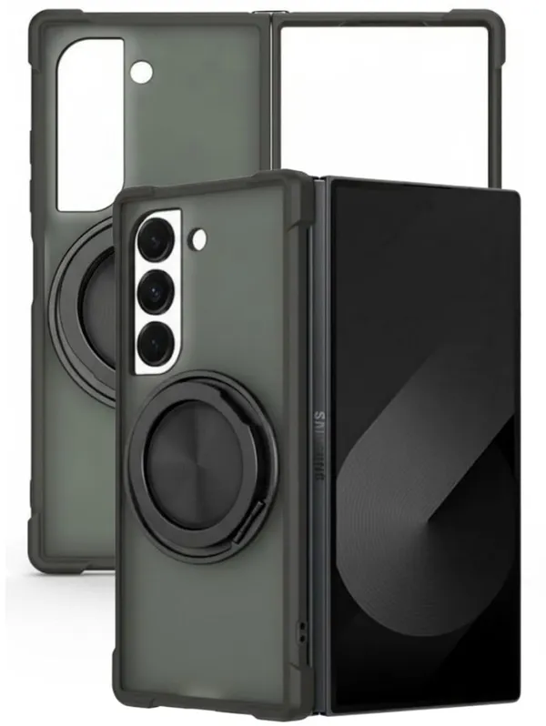Gray_Premium_Protective_Case_For_Samsung_Z_Fold_6,_Slim_Ring_Holder_Design,_Matte_Black_Finish,_Shockproof_Camera_Protection