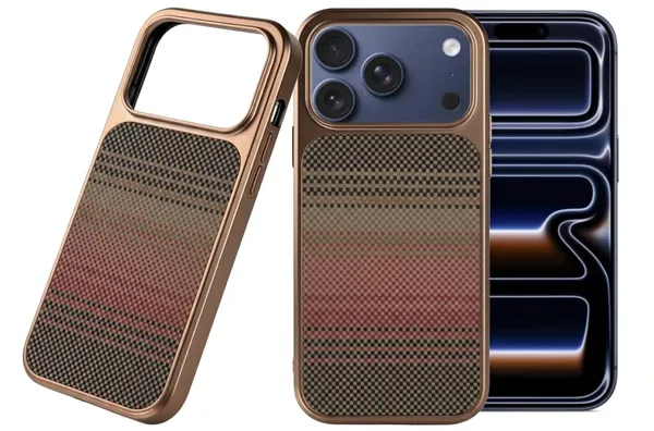 Rose_Gold_Premium_Carbon_Fiber_Case_For_Iphone_17_Pro/Pro_Max,_Rose_Gold_Metal_Frame,_Drop-Resistant_Protective_Cover_With_Shock_Absorption,_Scratch-Resistant_Design_(Iphone_17_Pro_Max)