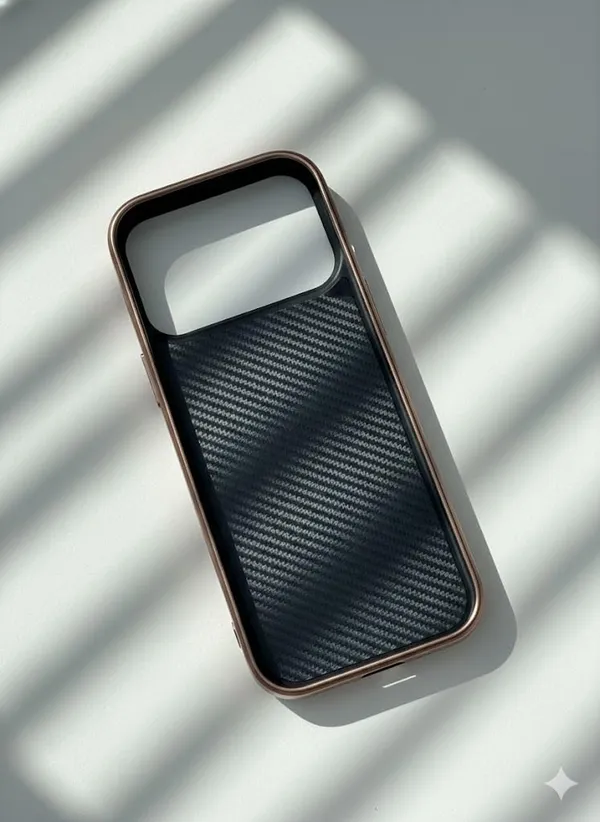 Rose_Gold_Premium_Carbon_Fiber_Case_For_Iphone_17_Pro/Pro_Max,_Rose_Gold_Metal_Frame,_Drop-Resistant_Protective_Cover_With_Shock_Absorption,_Scratch-Resistant_Design_(Iphone_17_Pro_Max)