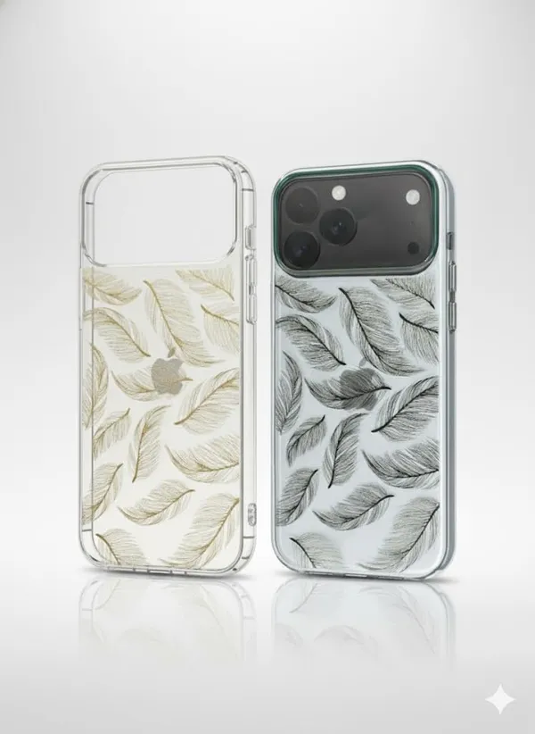 Silver_Premium_Clear_Feather_Pattern_Case_For_Iphone_17_Pro/Pro_Max,_Transparent_Protective_Cover_With_Elegant_Gold_And_Silver_Design_(Golden,_Iphone_17_Pro)