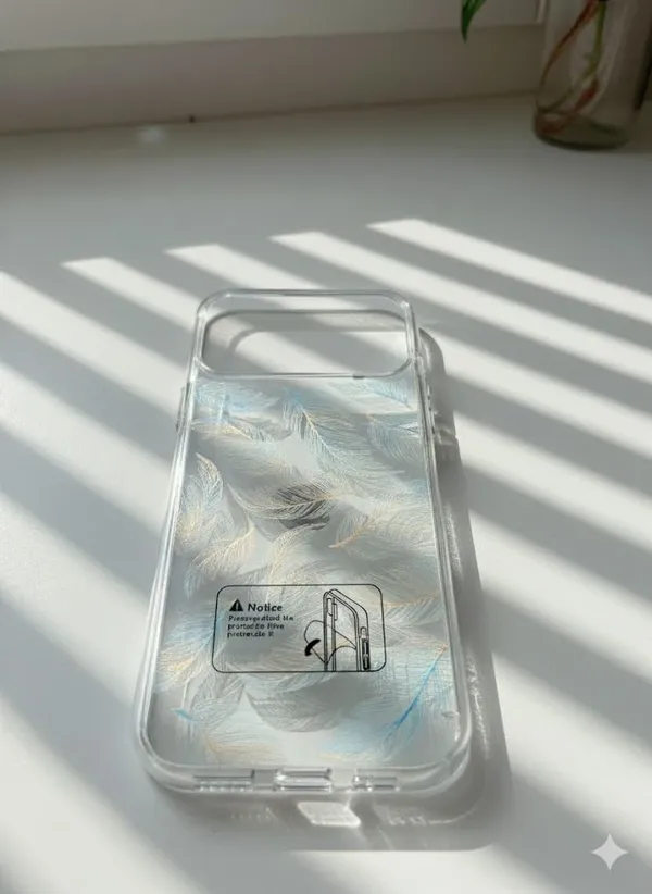 Silver_Premium_Clear_Feather_Pattern_Case_For_Iphone_17_Pro/Pro_Max,_Transparent_Protective_Cover_With_Elegant_Gold_And_Silver_Design_(Golden,_Iphone_17_Pro)