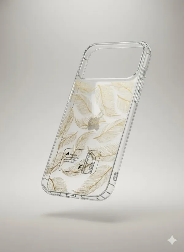 Gold_Premium_Clear_Feather_Pattern_Case_For_Iphone_17_Pro/Pro_Max,_Transparent_Protective_Cover_With_Elegant_Gold_And_Silver_Design_(Golden,_Iphone_17_Pro)