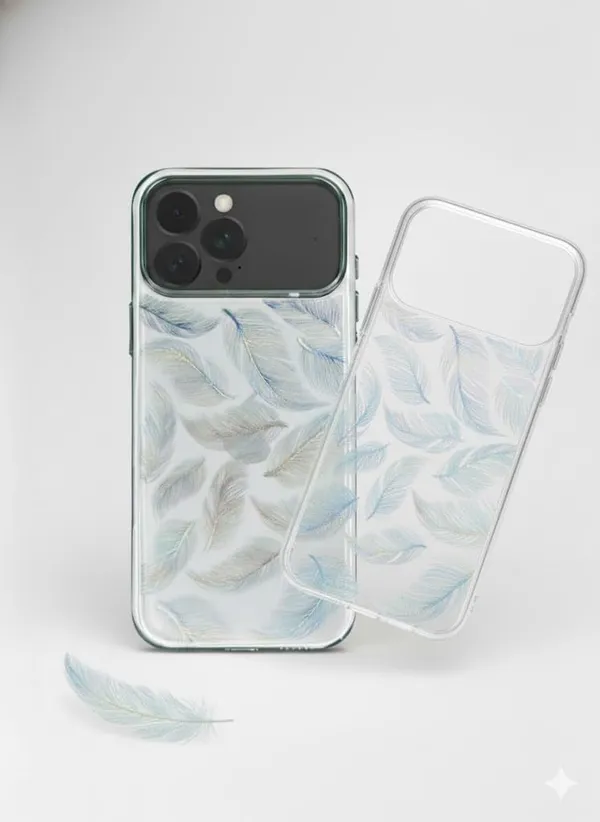 Gold_And_Blue_Premium_Clear_Feather_Pattern_Case_For_Iphone_17_Pro/Pro_Max,_Transparent_Protective_Cover_With_Elegant_Design_(Rainbow,_Iphone_17_Pro)