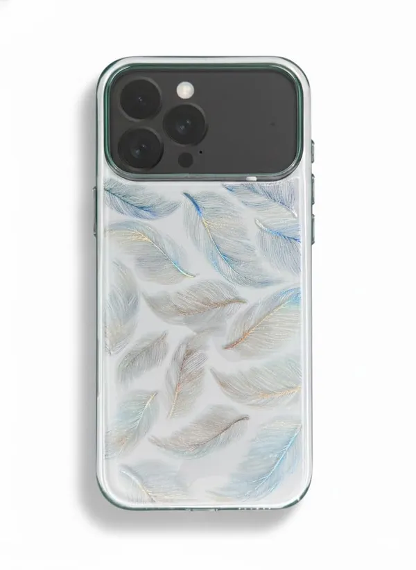 Gold_And_Blue_Premium_Clear_Feather_Pattern_Case_For_Iphone_17_Pro/Pro_Max,_Transparent_Protective_Cover_With_Elegant_Design_(Rainbow,_Iphone_17_Pro)