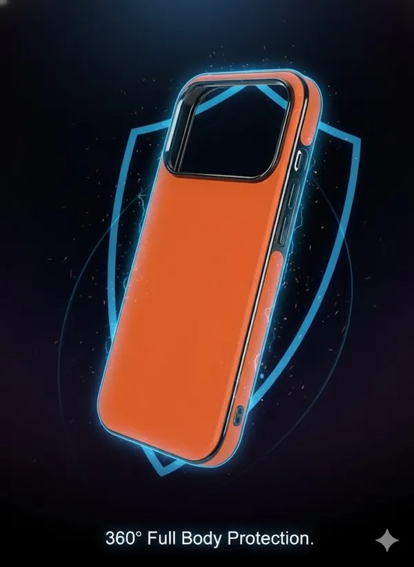 Orange_&_Black_Premium_Protective_Case_For_Iphone_17_Pro/Pro_Max,_Orange_Leather_With_Black_Metal_Frame,_Slim_Profile_Design,_Camera_Protection_(Iphone_17_Pro_Max)