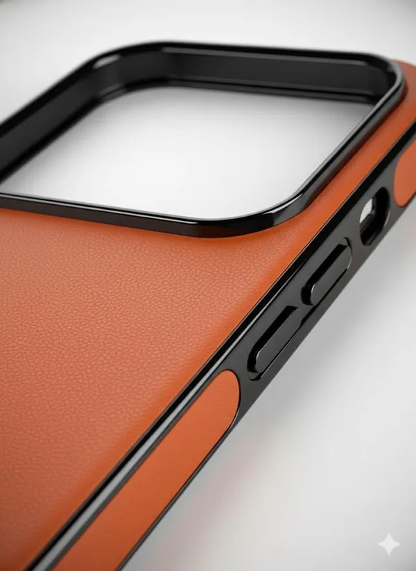 Orange_&_Black_Premium_Protective_Case_For_Iphone_17_Pro/Pro_Max,_Orange_Leather_With_Black_Metal_Frame,_Slim_Profile_Design,_Camera_Protection_(Iphone_17_Pro_Max)