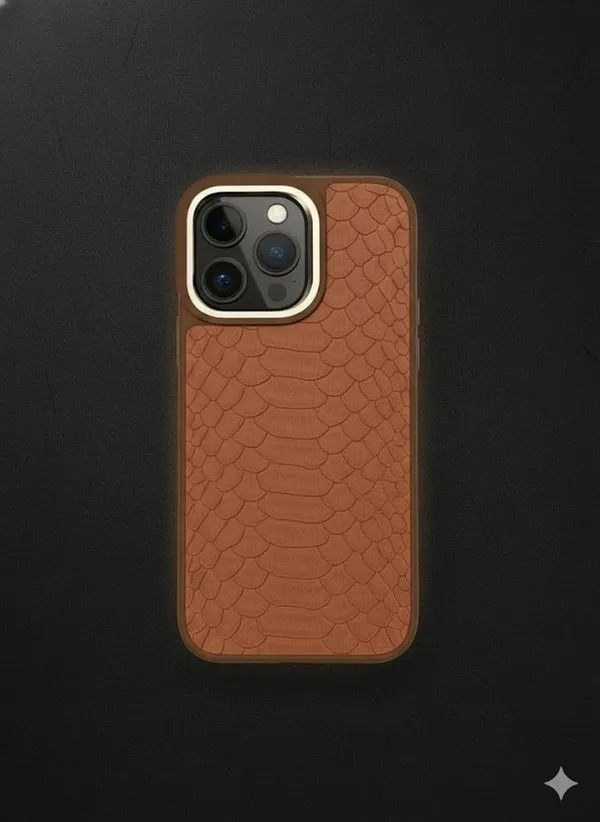 Brown_Premium_Snake_Pattern_Leather_Case_For_Iphone_16_Pro/Pro_Max,_Brown_Protective_Cover_With_Camera_Protection,_Metallic_Finish,_Design_(Iphone_16_Pro_Max)