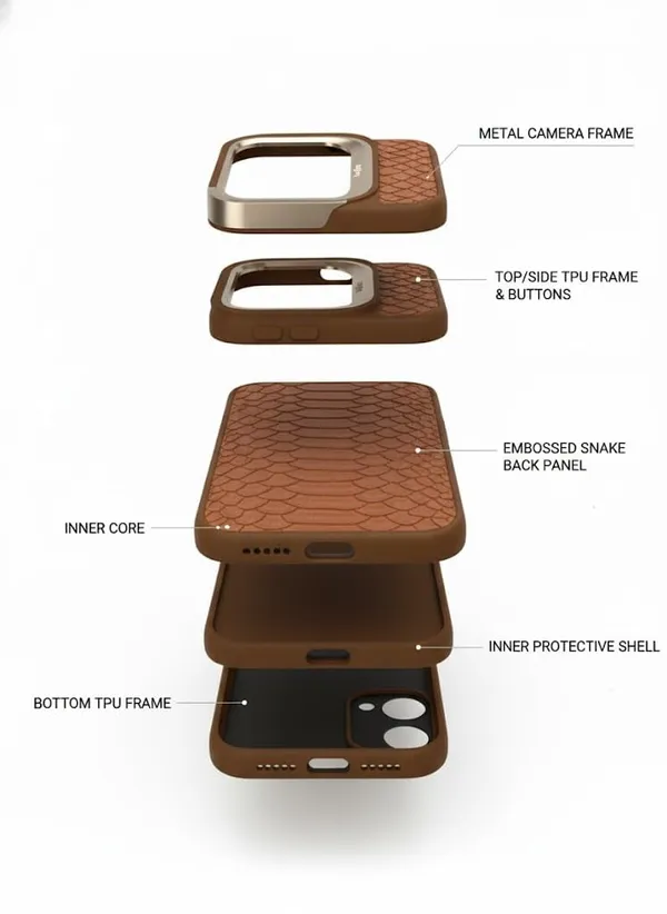 Brown_Premium_Snake_Pattern_Leather_Case_For_Iphone_16_Pro/Pro_Max,_Brown_Protective_Cover_With_Camera_Protection,_Metallic_Finish,_Design_(Iphone_16_Pro_Max)