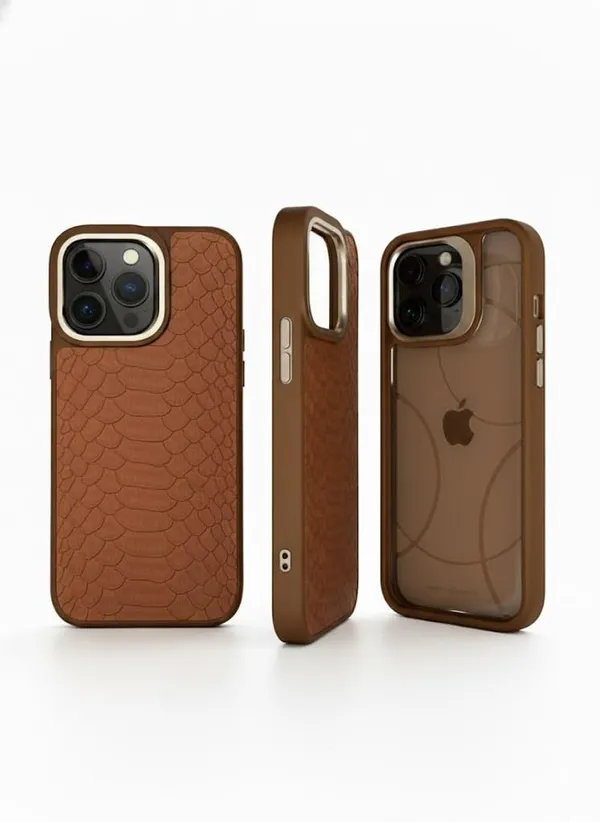 Brown_Premium_Snake_Pattern_Leather_Case_For_Iphone_16_Pro/Pro_Max,_Brown_Protective_Cover_With_Camera_Protection,_Metallic_Finish,_Design_(Iphone_16_Pro_Max)