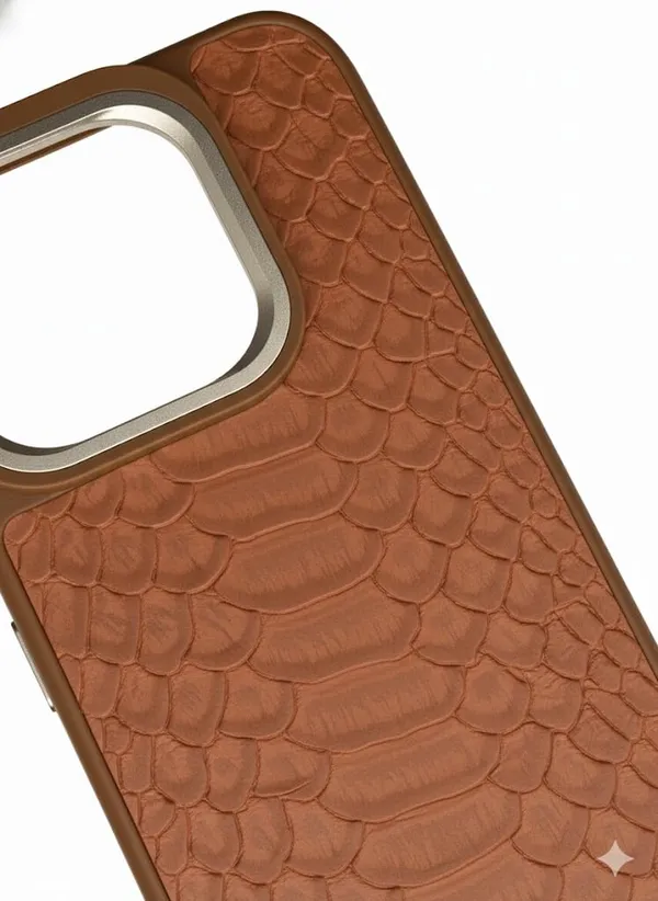 Brown_Premium_Snake_Pattern_Leather_Case_For_Iphone_16_Pro/Pro_Max,_Brown_Protective_Cover_With_Camera_Protection,_Metallic_Finish,_Design_(Iphone_16_Pro_Max)