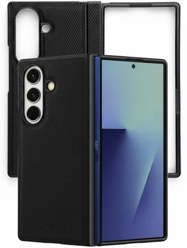Black_Premium_Protective_Case_For_Samsung_Galaxy_Z_Fold_7,Premium_Soft_Rubber_Back_Textured_Design,_Dual-Layer_Protection_With_Camera_Cutout