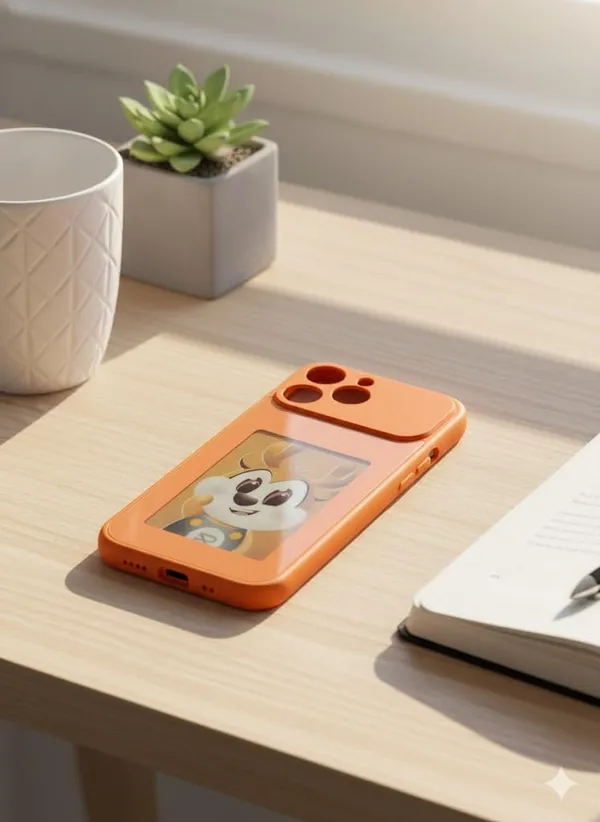 Orange_Nfc_Smart_Photo_Frame_Phone_Case_For_Iphone_17_Pro/Pro_Max,_Orange_Protective_Cover_With_Instant_Picture_Change_Technology,_Tap-To-Update_Display_(Iphone_17_Pro_Max)