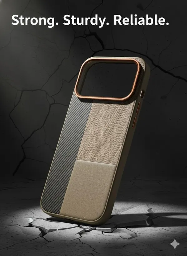 Black_&_Beige_Heena_Tri-Pattern_Case_For_Iphone_17_Pro_Carbon_Fiber_With_Brushed_Metal_And_Leather_Design,_Protective_Slim_Cover_(Black-Beige-Heena,_Iphone_17_Pro/Pro_Max)