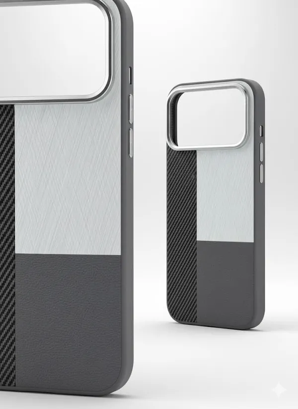 Black_&_White_Tri-Pattern_Case_For_Iphone_17_Pro/Pro_Max,_Carbon_Fiber_With_Brushed_Metal_And_Leather_Design,_Protective_Slim_Cover_(Black-White,_Iphone_17_Pro/Pro_Max)