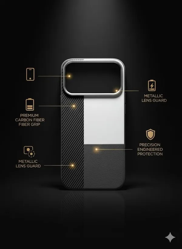 Black_&_White_Tri-Pattern_Case_For_Iphone_17_Pro/Pro_Max,_Carbon_Fiber_With_Brushed_Metal_And_Leather_Design,_Protective_Slim_Cover_(Black-White,_Iphone_17_Pro/Pro_Max)