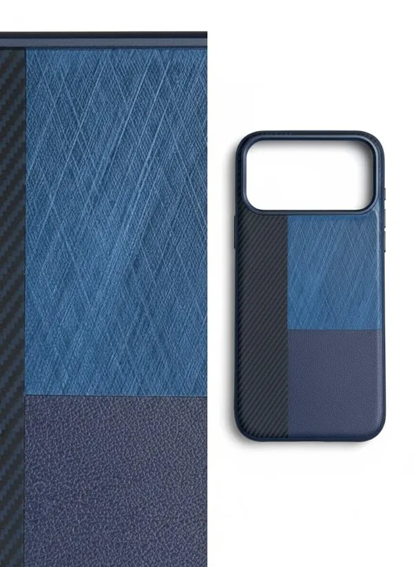 Blue_&_Black_Tri-Pattern_Case_For_Iphone_17_Pro_Carbon_Fiber_With_Brushed_Metal_And_Leather_Design,_Protective_Slim_Cover_(Blue-Black,_Iphone_17_Pro/Pro_Max)