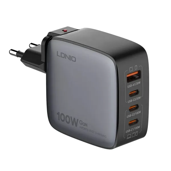 LDNIO_100W_GaN_Super_Fast_Charger_|_3_USB-C_+_1_USB-A_|_PD_&_QC_Fast_Charging_|_Multi-Device_Laptop_Charger_(Model_Q408)