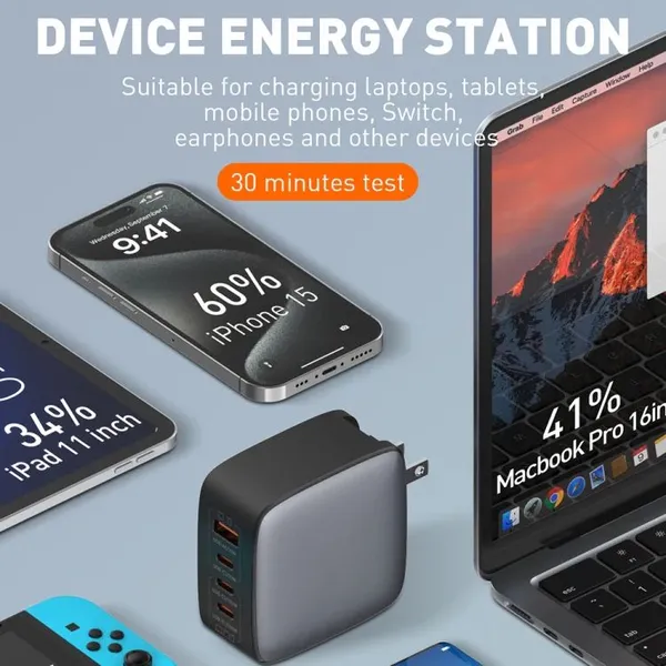 LDNIO_100W_GaN_Super_Fast_Charger_|_3_USB-C_+_1_USB-A_|_PD_&_QC_Fast_Charging_|_Multi-Device_Laptop_Charger_(Model_Q408)