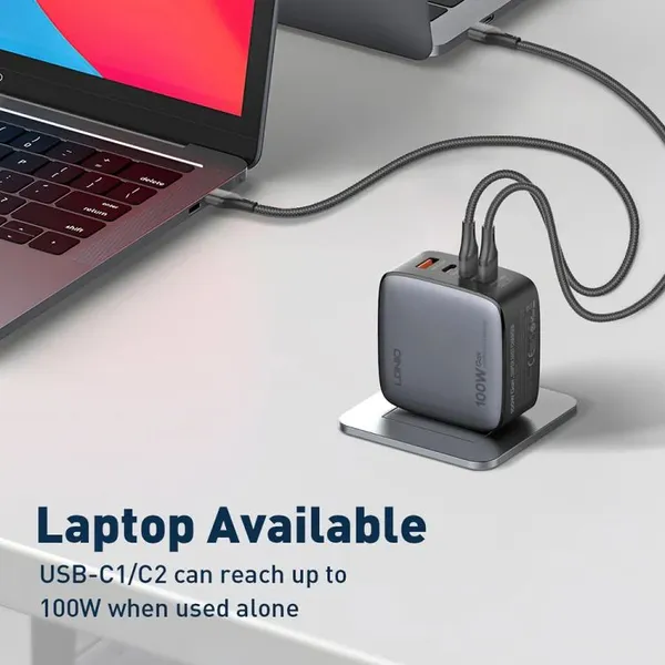 LDNIO_100W_GaN_Super_Fast_Charger_|_3_USB-C_+_1_USB-A_|_PD_&_QC_Fast_Charging_|_Multi-Device_Laptop_Charger_(Model_Q408)