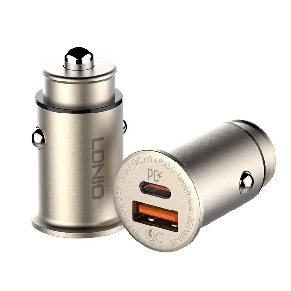 LDNIO_30W_USB-C_PD_+_QC4.0_Fast_Car_Charger_|_Compact_Metal_Mini_Design_|_Single_Port_High-Speed_Charging
