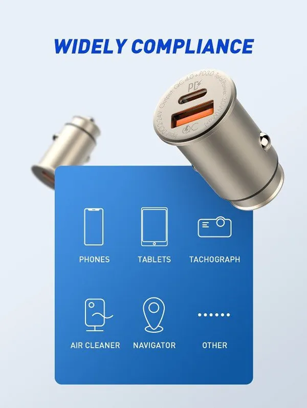 LDNIO_30W_USB-C_PD_+_QC4.0_Fast_Car_Charger_|_Compact_Metal_Mini_Design_|_Single_Port_High-Speed_Charging