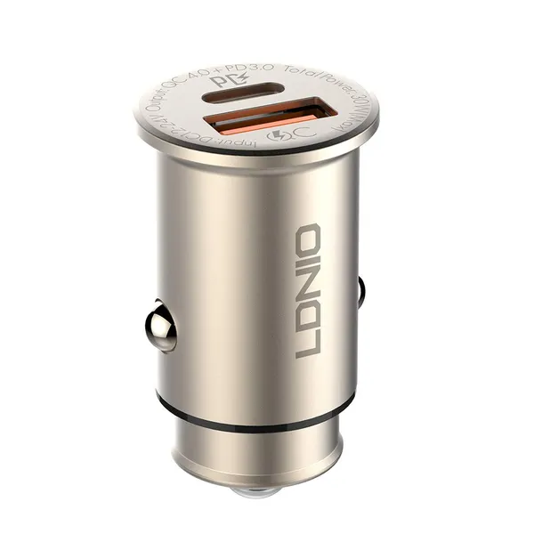 LDNIO_30W_USB-C_PD_+_QC4.0_Fast_Car_Charger_|_Compact_Metal_Mini_Design_|_Single_Port_High-Speed_Charging