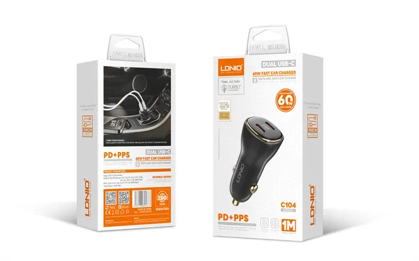 LDNIO_60W_Dual_USB-C_Fast_Car_Charger_|_PD_+_PPS_+_QC_3.0_|_Type-C_Quick_Charge_Adapter_with_Multi-Protection_Safety