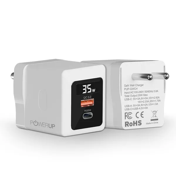 POWERUP_35W_GaN_Fast_Charger_with_Digital_Display_|_PD_35W_Type-C_+_QC_3.0_USB-A_|_Dual_Port_Fast_Wall_Charger_for_iPhone,_Android,_Tablets_&_Laptops