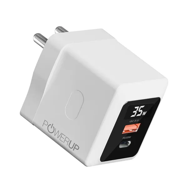 POWERUP_35W_GaN_Fast_Charger_with_Digital_Display_|_PD_35W_Type-C_+_QC_3.0_USB-A_|_Dual_Port_Fast_Wall_Charger_for_iPhone,_Android,_Tablets_&_Laptops