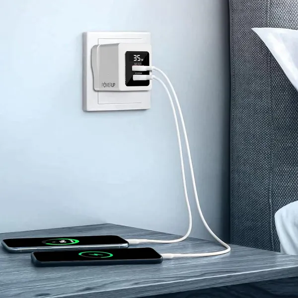 POWERUP_35W_GaN_Fast_Charger_with_Digital_Display_|_PD_35W_Type-C_+_QC_3.0_USB-A_|_Dual_Port_Fast_Wall_Charger_for_iPhone,_Android,_Tablets_&_Laptops