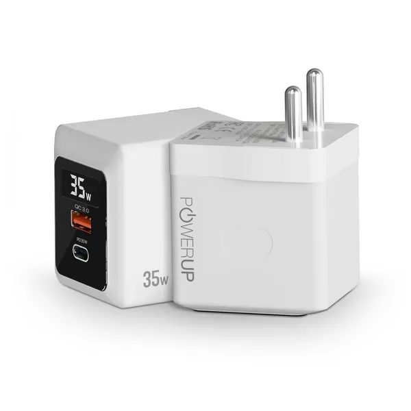 POWERUP_35W_GaN_Fast_Charger_with_Digital_Display_|_PD_35W_Type-C_+_QC_3.0_USB-A_|_Dual_Port_Fast_Wall_Charger_for_iPhone,_Android,_Tablets_&_Laptops
