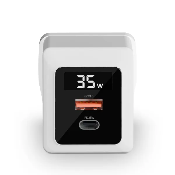 POWERUP_35W_GaN_Fast_Charger_with_Digital_Display_|_PD_35W_Type-C_+_QC_3.0_USB-A_|_Dual_Port_Fast_Wall_Charger_for_iPhone,_Android,_Tablets_&_Laptops