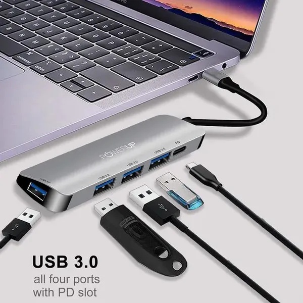 PowerUp_Elite_Micro_5-in-1_USB-C_Hub_|_4×_USB_3.0_+_Type-C_PD_|_Metal_Body_|_5Gbps_Data_Transfer
