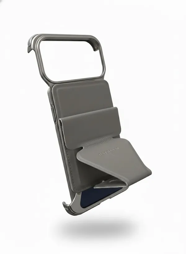 Premium_Metal_Frame_Phone_Case_with_Leather_Back_&_MagSafe_Detachable_Wallet,_Kickstand_&_Carry_Handle