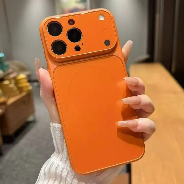 Orange__Premium_Metal_I_Phone_14_Pro_Max_Into_17_Pro_Series_Case,_Coral_Orange_Silicone,_Wireless_Charging_Compatible,_Camera_Protection,_Professional_Design