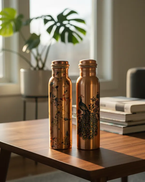Entice_India____Printed_Copper_Water_Bottle_____Peacock_&_Floral_Design_|_Pure_Copper_Ayurvedic_Bottle_|_Leakproof_Drinking_Bottle