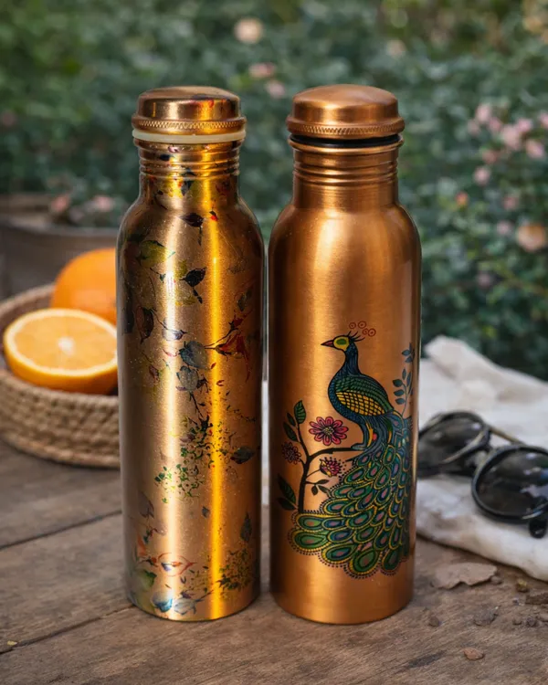 Entice_India____Printed_Copper_Water_Bottle_____Peacock_&_Floral_Design_|_Pure_Copper_Ayurvedic_Bottle_|_Leakproof_Drinking_Bottle
