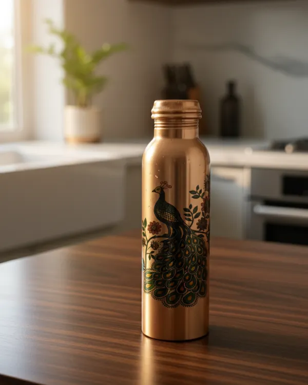 Entice_India____Printed_Copper_Water_Bottle_____Peacock_&_Floral_Design_|_Pure_Copper_Ayurvedic_Bottle_|_Leakproof_Drinking_Bottle