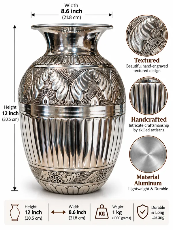 Handcrafted_Aluminum_Decorative_Flower_Vase_|_Textured_&_Engraved_Metal_Vase_|_Elegant_Home_Decor_for_Living_Room,_Bedroom,_Office_&_Entryway_|_30.5_cm