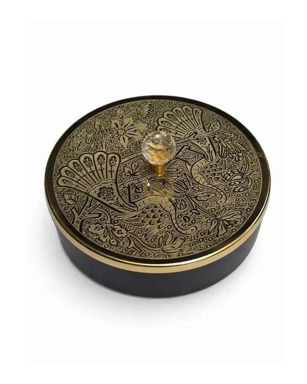 Handcrafted_Etched_Peacock_Brass_Masala_Box_with_7_Compartments_:_Traditional_Indian_Masala_Dani_with_Crystal_Knob_&_Spoon_for_Kitchen_Storage,_8-Inch_Metal_Spice_Box_Organizer