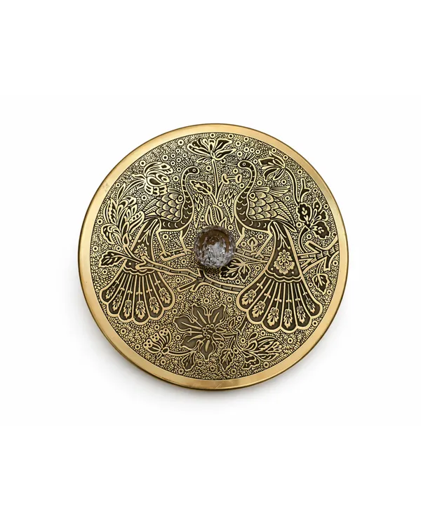 Handcrafted_Etched_Peacock_Brass_Masala_Box_with_7_Compartments_:_Traditional_Indian_Masala_Dani_with_Crystal_Knob_&_Spoon_for_Kitchen_Storage,_8-Inch_Metal_Spice_Box_Organizer