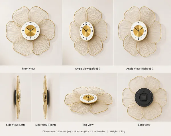 Floral_Gold_Metal_Wall_Clock_21x21"_–_Decorative_Silent_Wall_Clock
